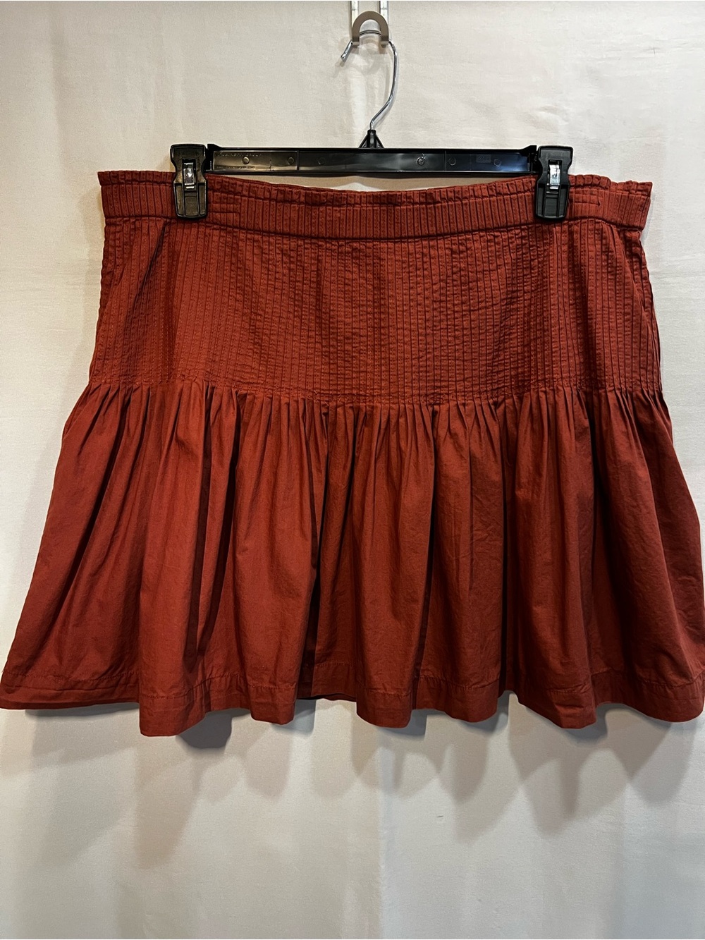 Anthropologie Eula Pintucked Mini Skirt Terracotta Brown Size XL